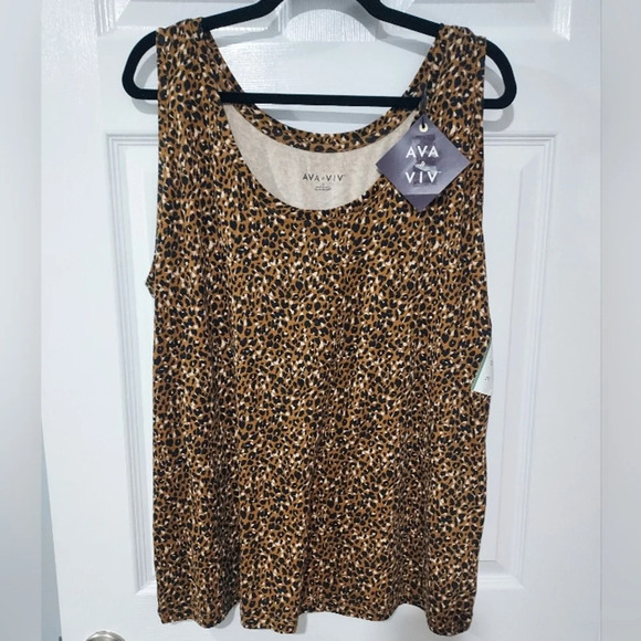 NWT Ava & Viv Leopard Print Scoop Neck Tank Top in Size 2X - Picture 1 of 6